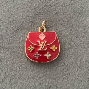 Upcycled Red Enamel Multicolored  Charm with Gold Accents